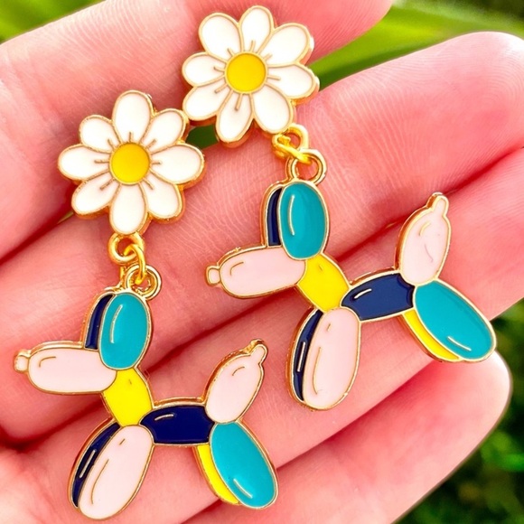 Jewelry - Floral Dog Dangle Earrings